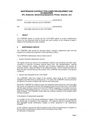 Maintenance Agreement Terms And Conditions Maintenance Contract Template