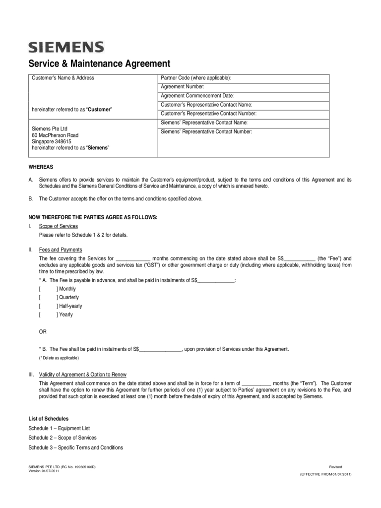 Maintenance Agreement Terms And Conditions Maintenance Contract Template 4 Free Templates In Pdf Word Excel