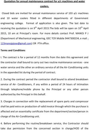 Maintenance Agreement Terms And Conditions Quotation For Annual Maintenance Contract For Ac Machines And Water