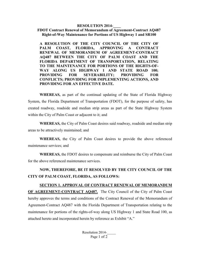 Maintenance Agreement Terms And Conditions Resolution Fdot Row Maintenance Agreement