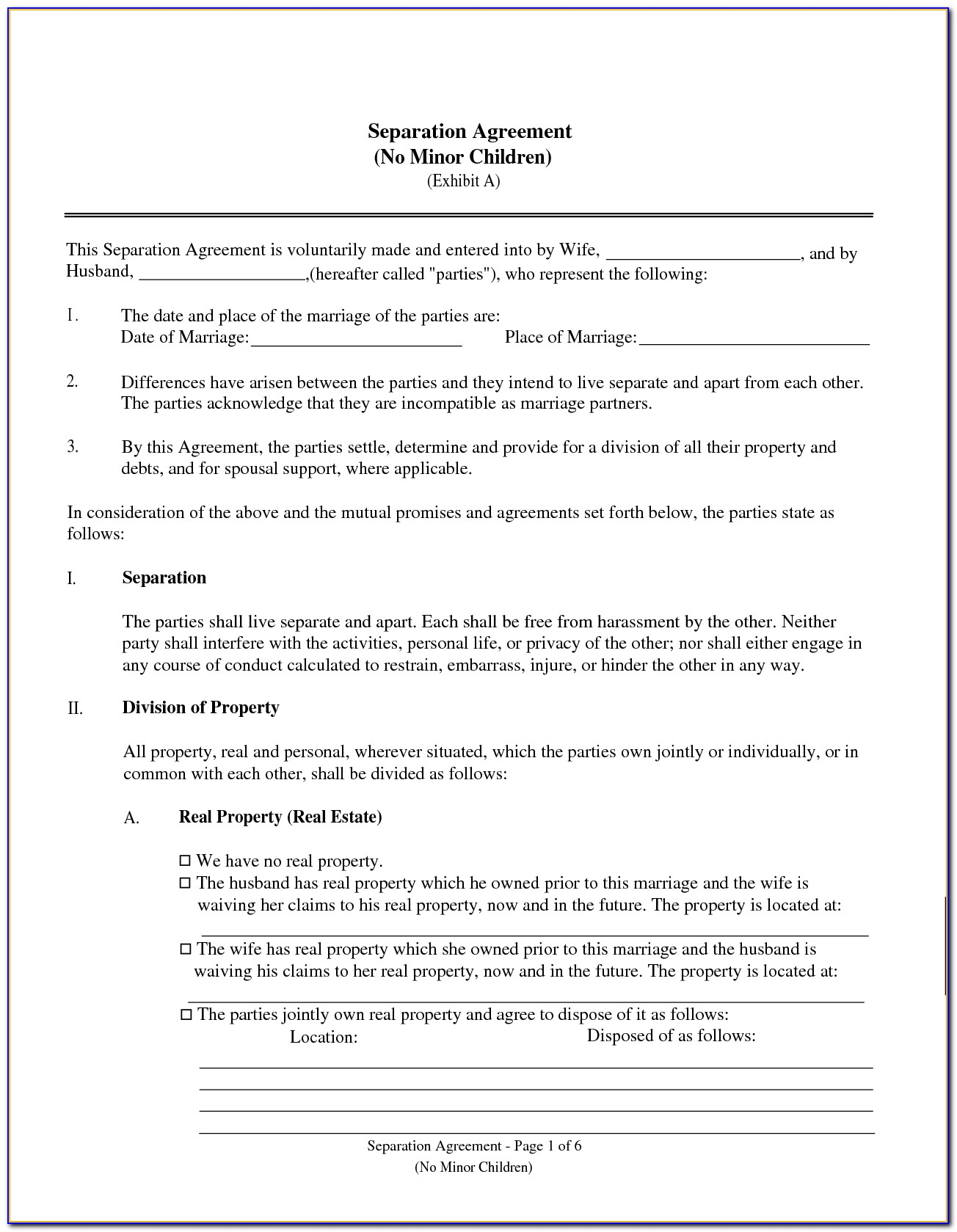 Marriage Termination Agreement Free Marital Separation Agreement Form Nc Form Resume Examples