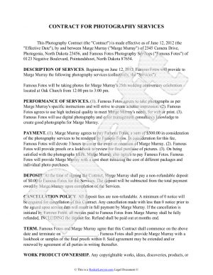 Marriage Termination Agreement Photography Contract Template Free Sample For Wedding Portrait
