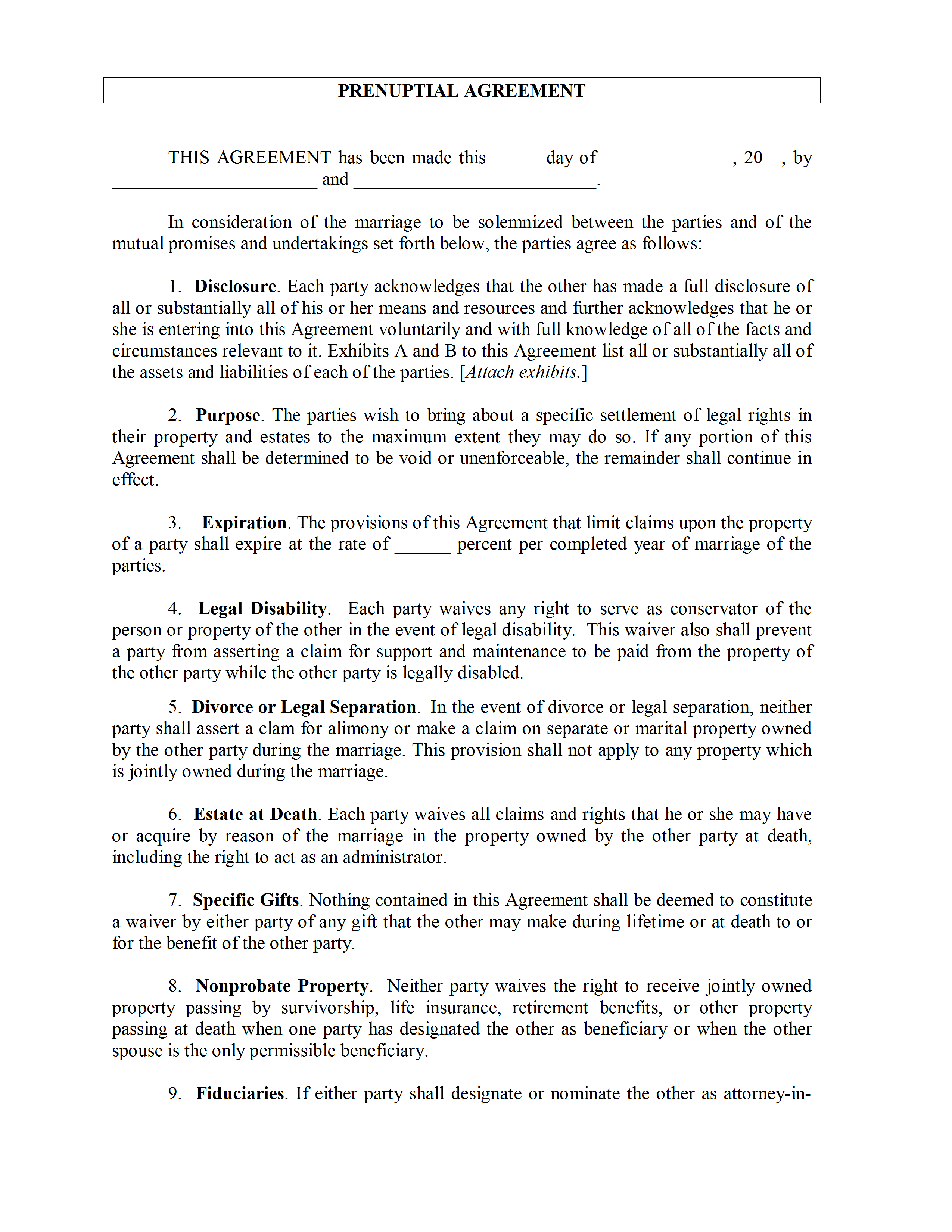 Marriage Termination Agreement Prenuptial Agreement Template