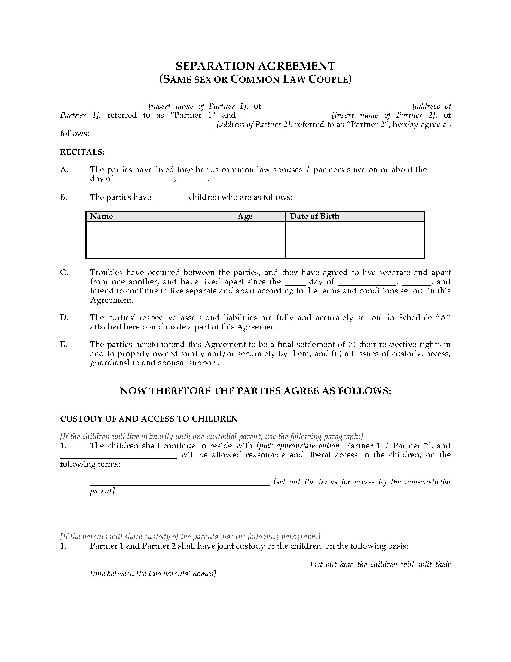 Marriage Termination Agreement Separation Agreements Samples