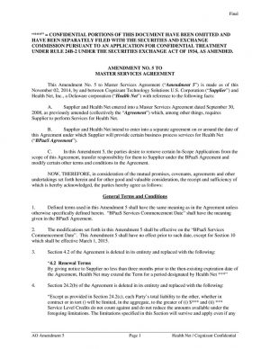 Master Services Agreement Final Ao Amendment 5 Page 1 Health Net Cognizant Confidential