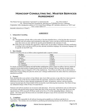 Master Services Agreement Honcoop Consulting Inc Master Services Agreement