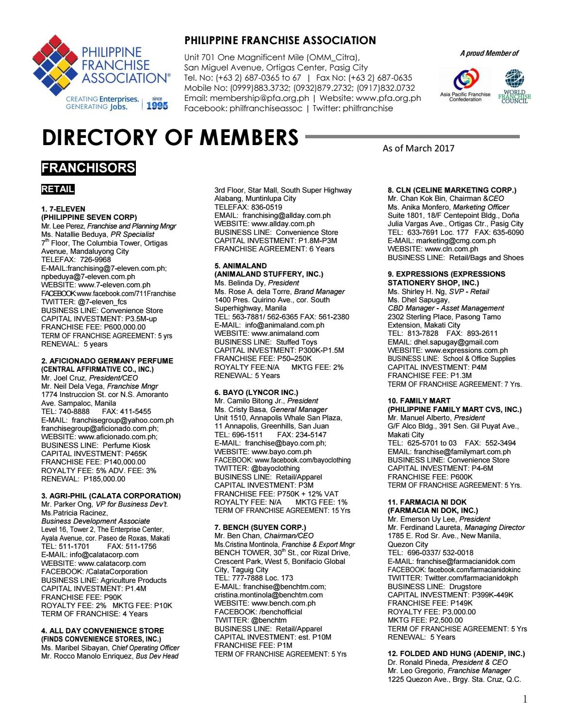 Mcdonalds Franchise Agreement Directory Of Franchisors In The Philippines March 2017 Dti