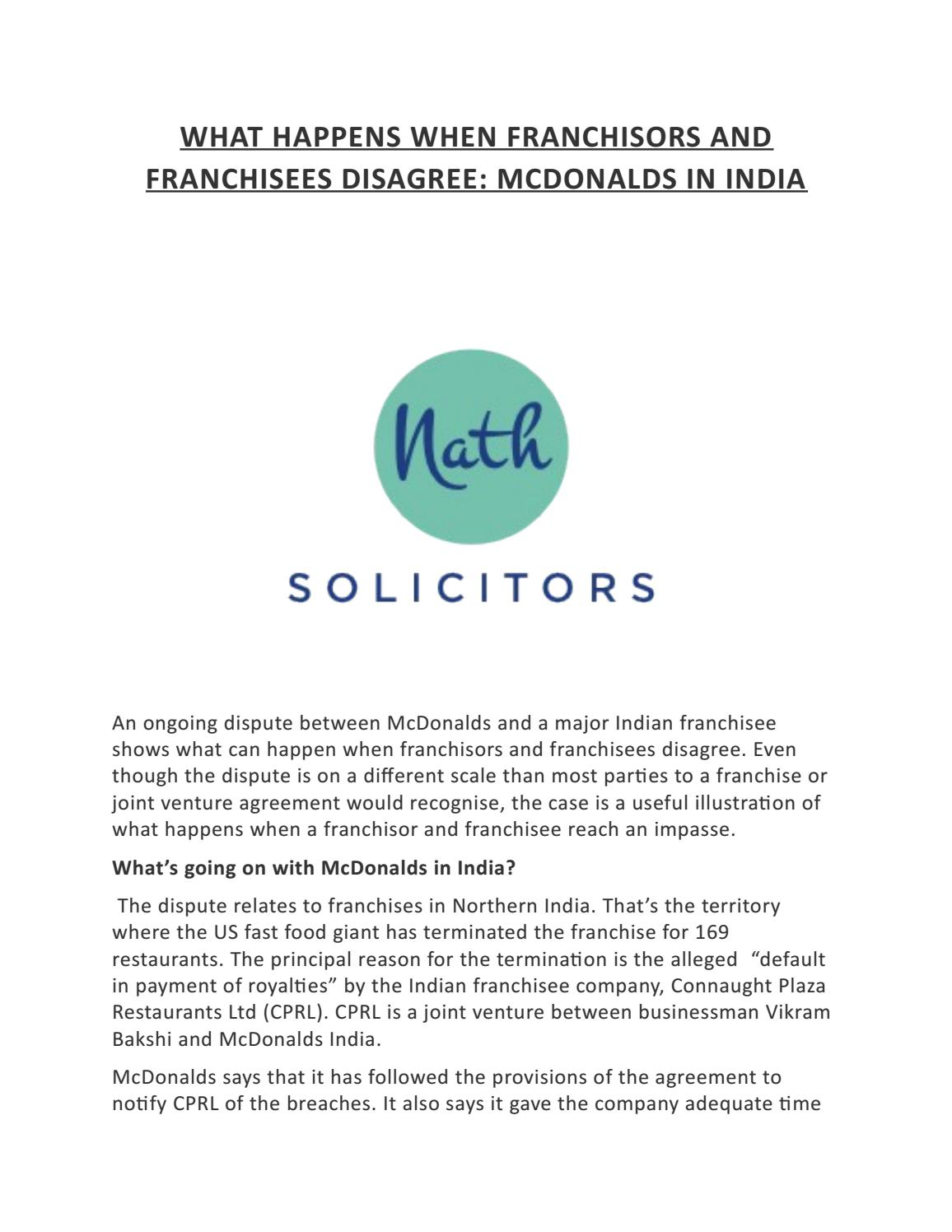Mcdonalds Franchise Agreement What Happens When Franchisors And Franchisees Disagree Mcdonalds In