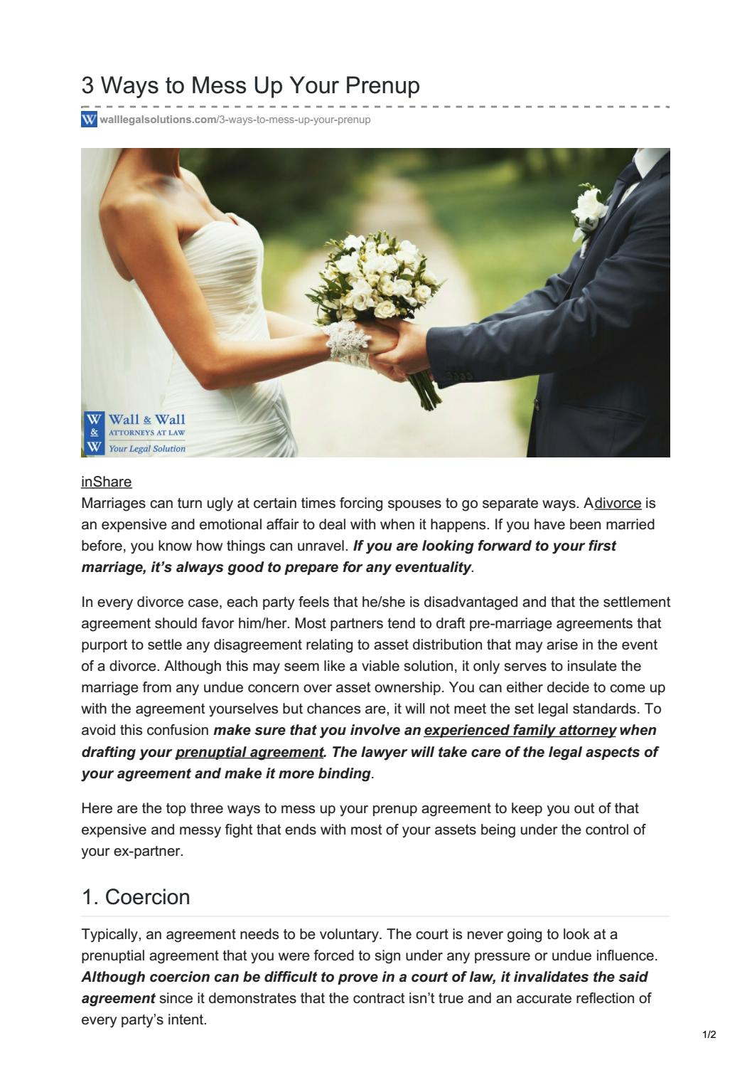Mess Contract Agreement 3 Ways To Mess Up Your Prenup Wall Wall Attorneys At Law Pc Issuu