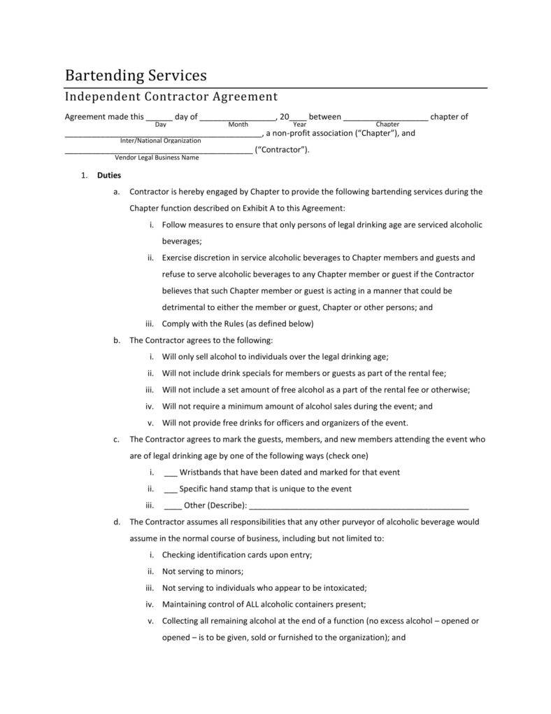 Mess Contract Agreement 5 Bartending Services Contract Templates Pdf Free Premium