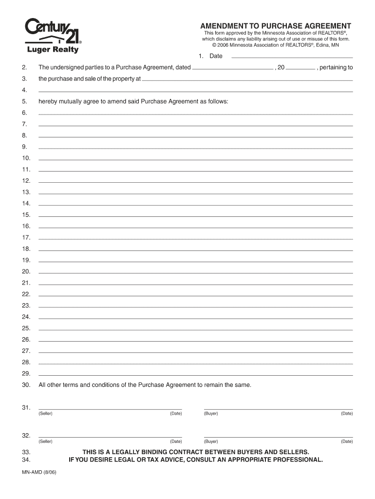 Minnesota Purchase Agreement Amendment To Purchase Agreement Mn Fill Online Printable