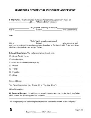 Minnesota Purchase Agreement Free Minnesota Residential Purchase And Sale Agreement Word Pdf