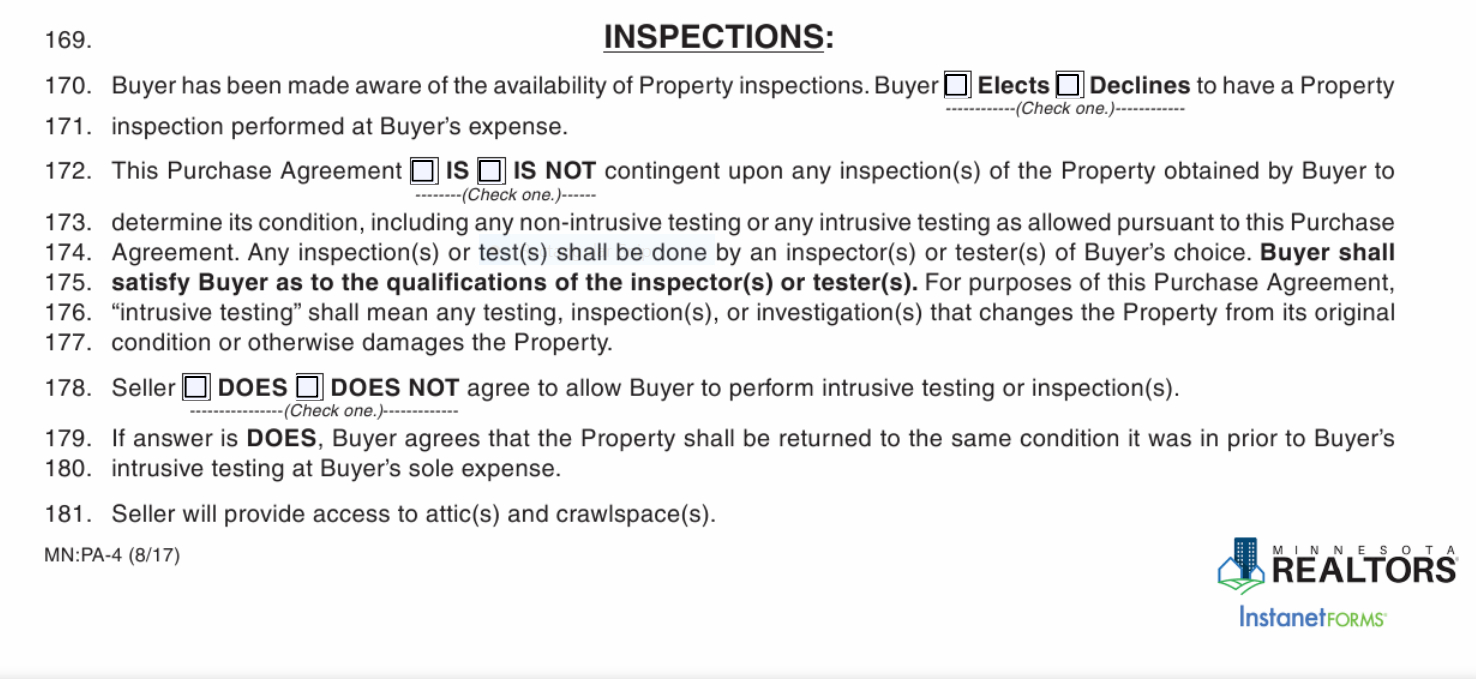 Mn Real Estate Purchase Agreement Understanding The Mn Inspection Contingency On Your Purchase
