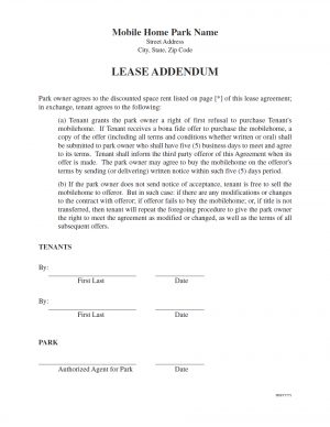 Mobile Home Lease Agreement 798195 Park Owner Right Of First Refusal To Purchase Home