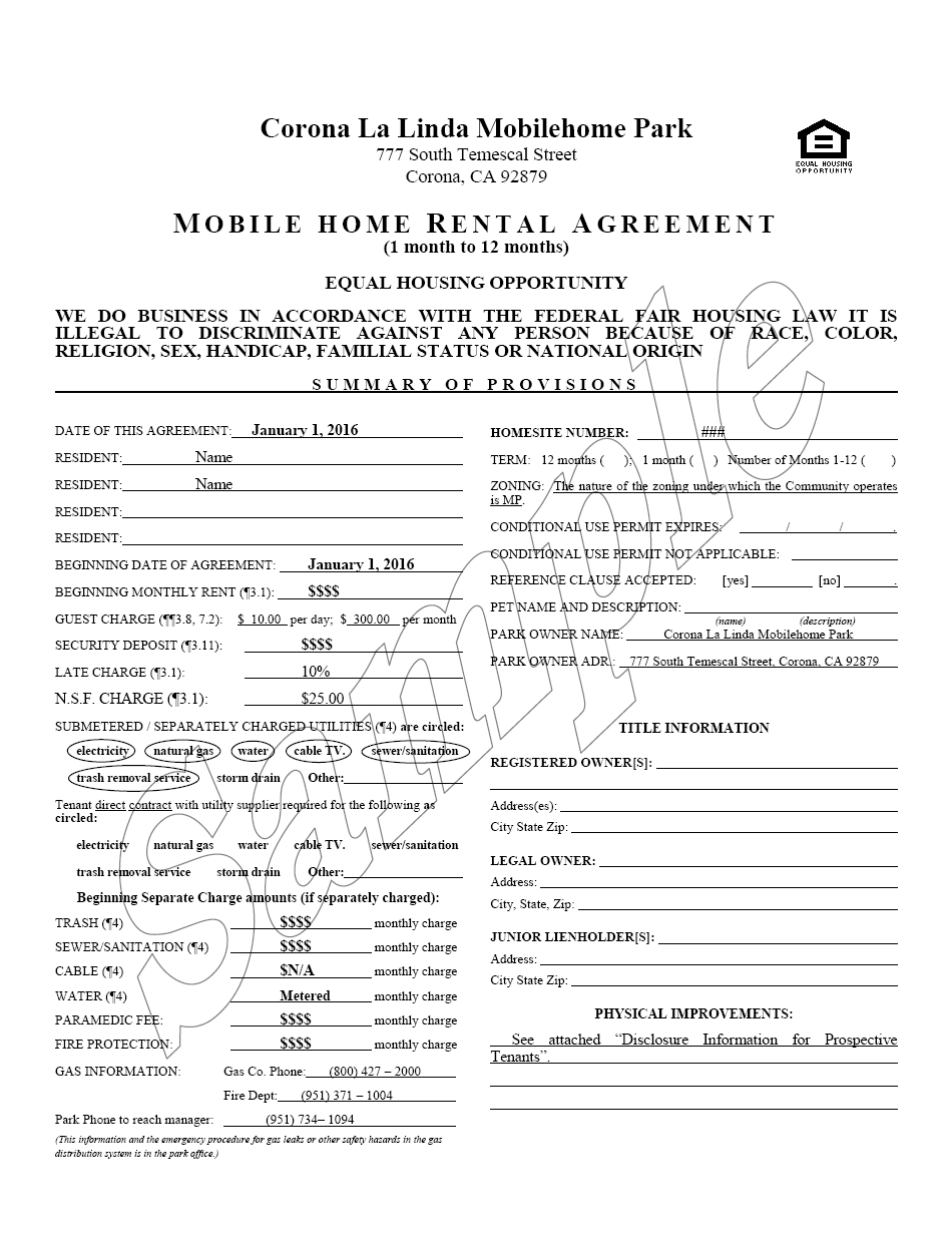 Mobile Home Lease Agreement Documents Corona La Linda Mobile Home Park Media Library
