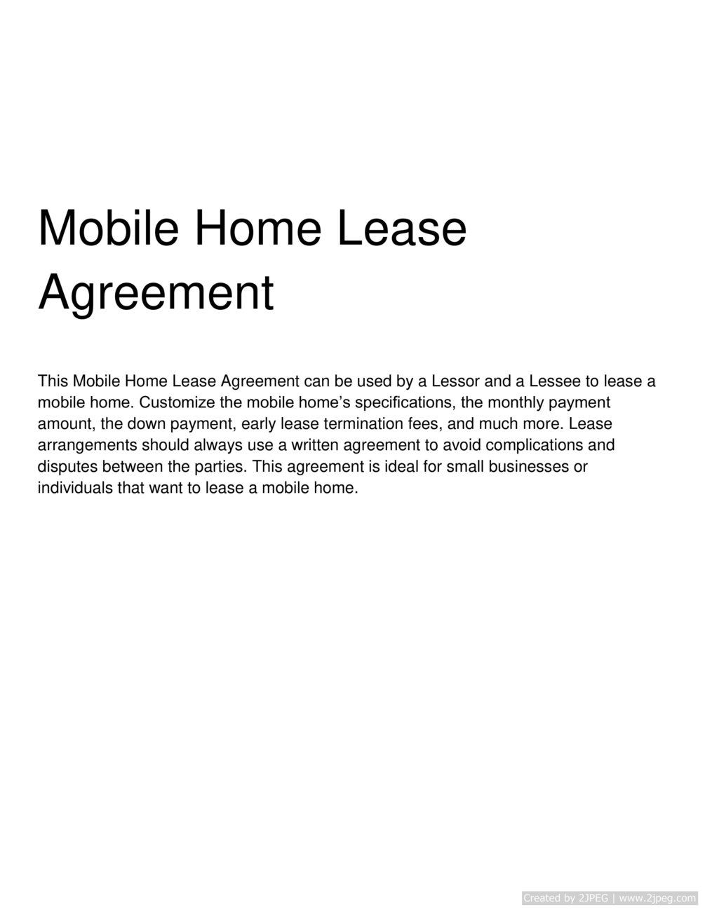 Mobile Home Lease Agreement Mobile Home Lease Agreement