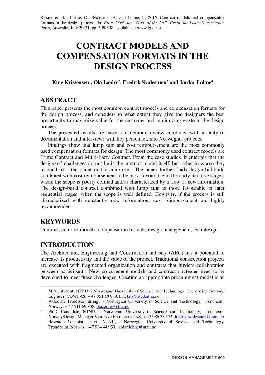 Modeling Agreement Contract Pdf Contract Models And Compensation Formats In The Design Process