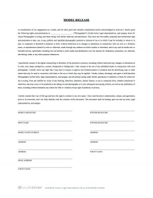 Modeling Agreement Contract The Best Free Model Release Form Template For Photography