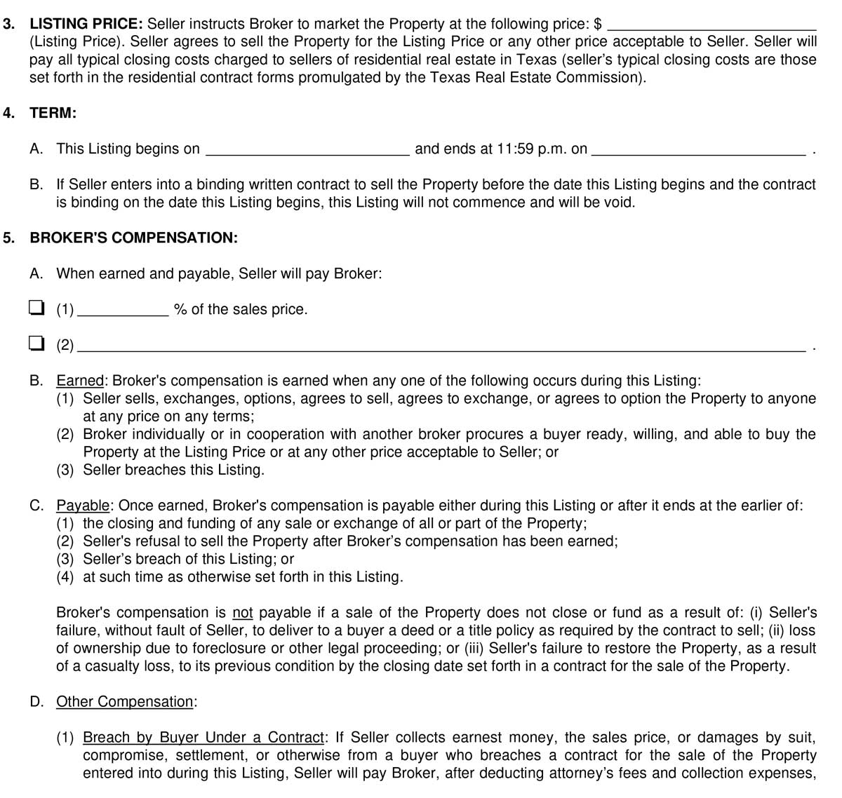 Mortgage Broker Fee Agreement The Listing Agreement Para 3 4 And 5 Listing Price Term And