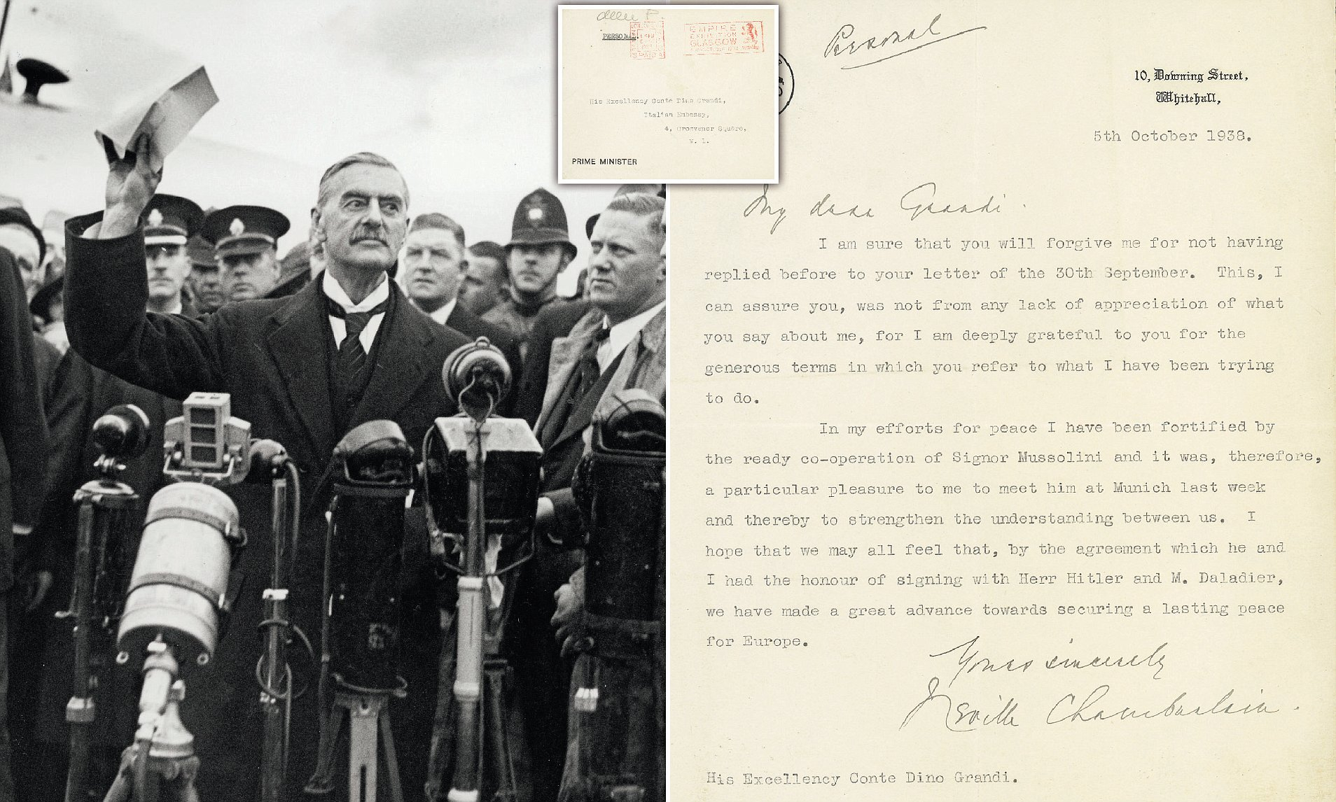 Munich Agreement Significance Letter From Pm Neville Chamberlain On Honour And Pleasure At