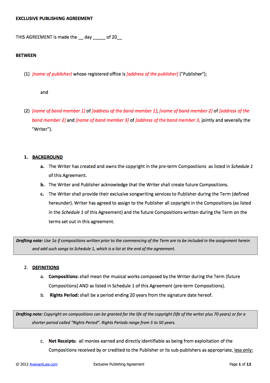 Music Rights Agreement Music Publishing Contract Template