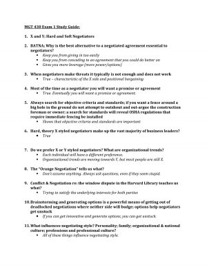 Negotiation And Agreement Summary Exam 1 Study Guide Negotiations