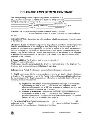 Non Compete Agreement Colorado Free Colorado Employment Contract Agreement Pdf Word Eforms