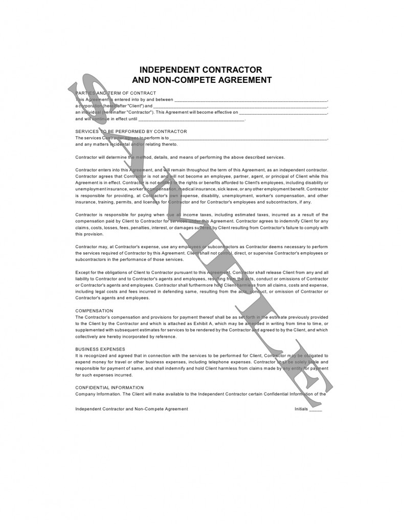 Non Compete Agreement Meaning Independent Contractor And Non Compete Agreement