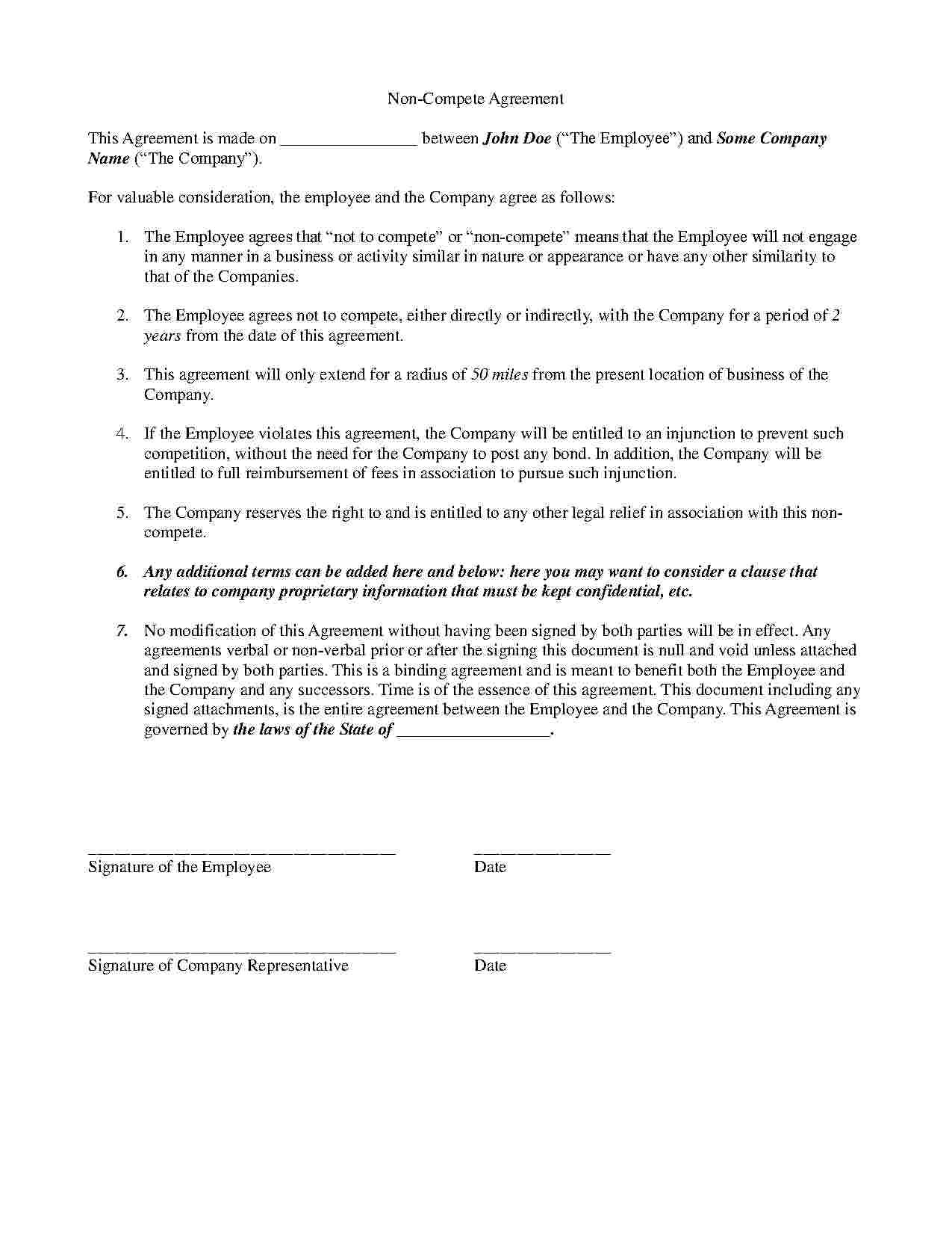 Non Compete Agreement Meaning Non Compete Agreement Templates Hunter
