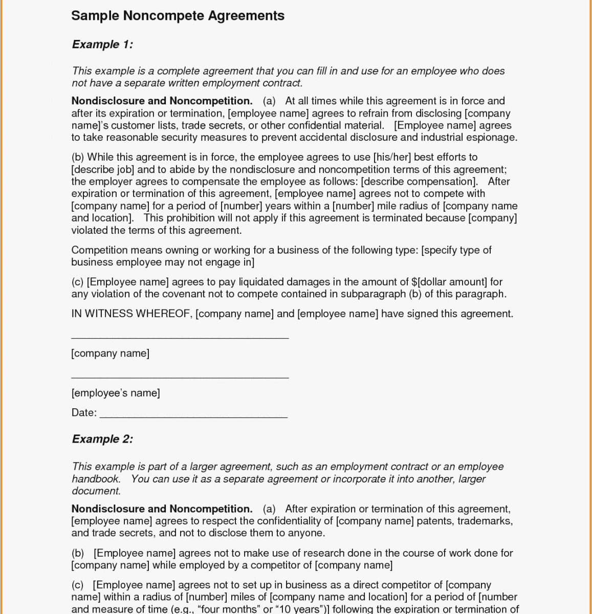 Non Compete Agreement Meaning Printable 007 Template Ideas Employee Non Compete Agreement Pa New