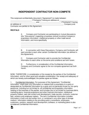 Non Compete Agreement Pdf Independent Contractor Non Compete Agreement Template Eforms