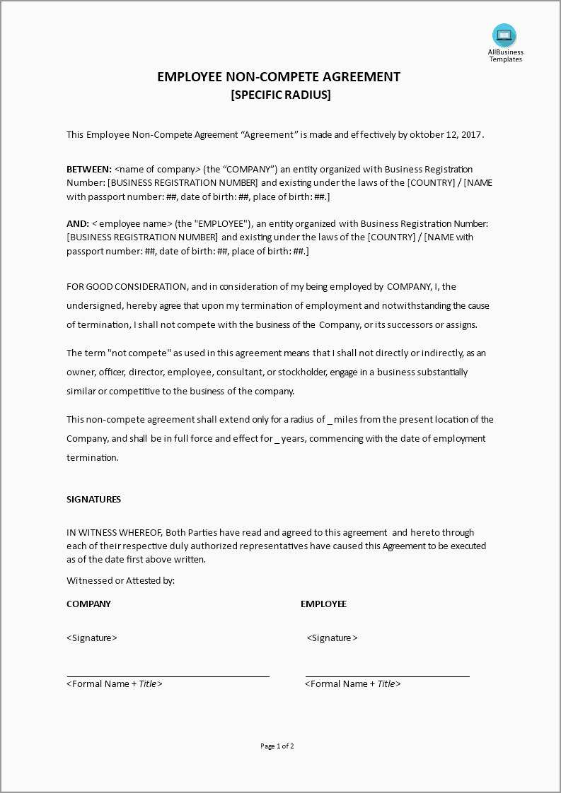 Non Compete Agreement Pdf Non Compete Agreement Template Free Download New Contractor Non Pete