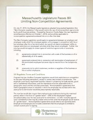 Non Compete Agreements In Massachusetts Massachusetts Legislature Passes Bill Limiting Non Competition