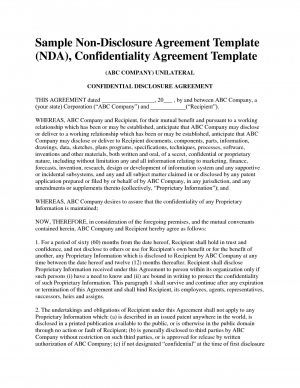 Non Disclosure Agreement Florida 020 Non Disclosure Agreement Template Nda Unique Unforgettable Ideas