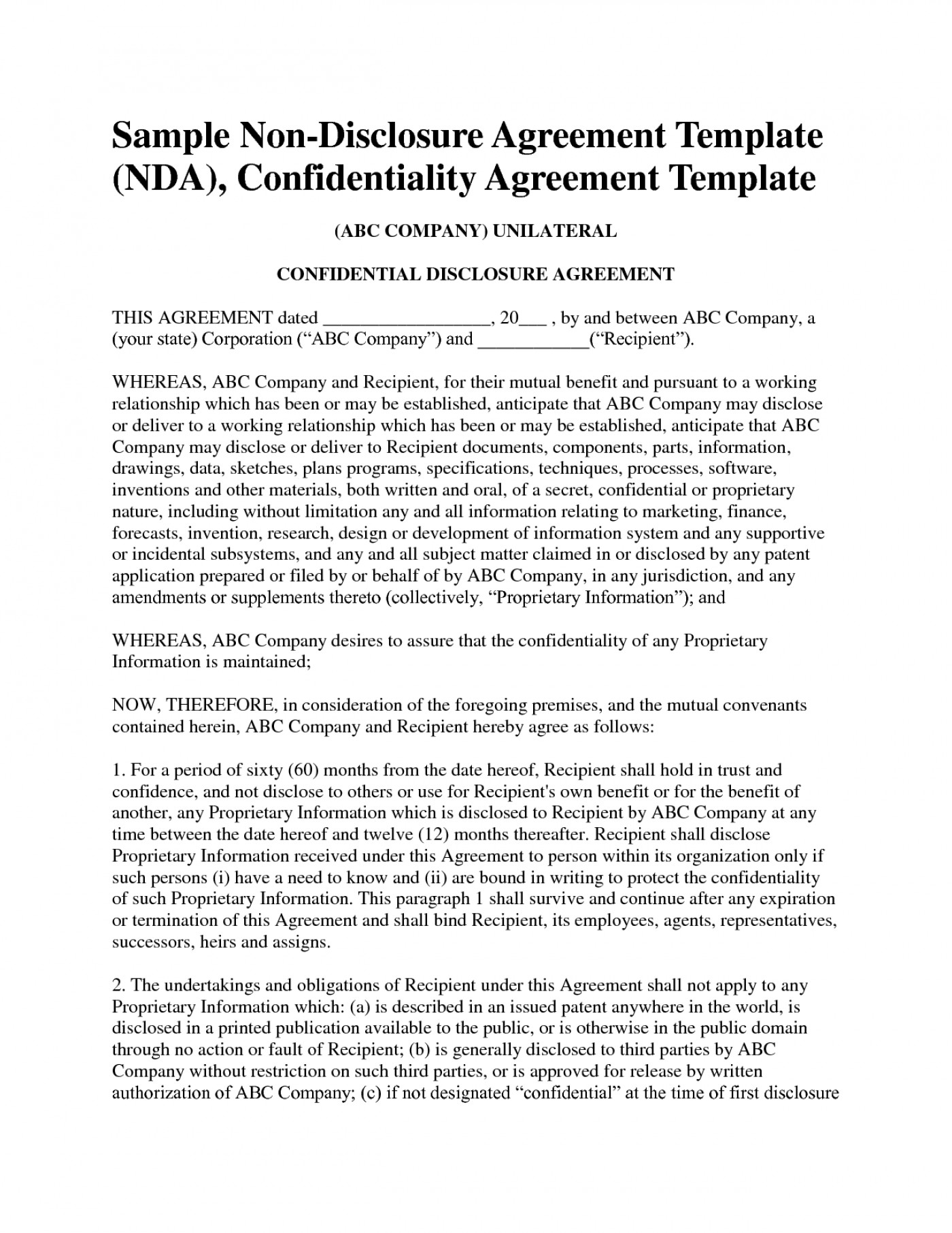 Non Disclosure Agreement Florida 020 Non Disclosure Agreement Template Nda Unique Unforgettable Ideas