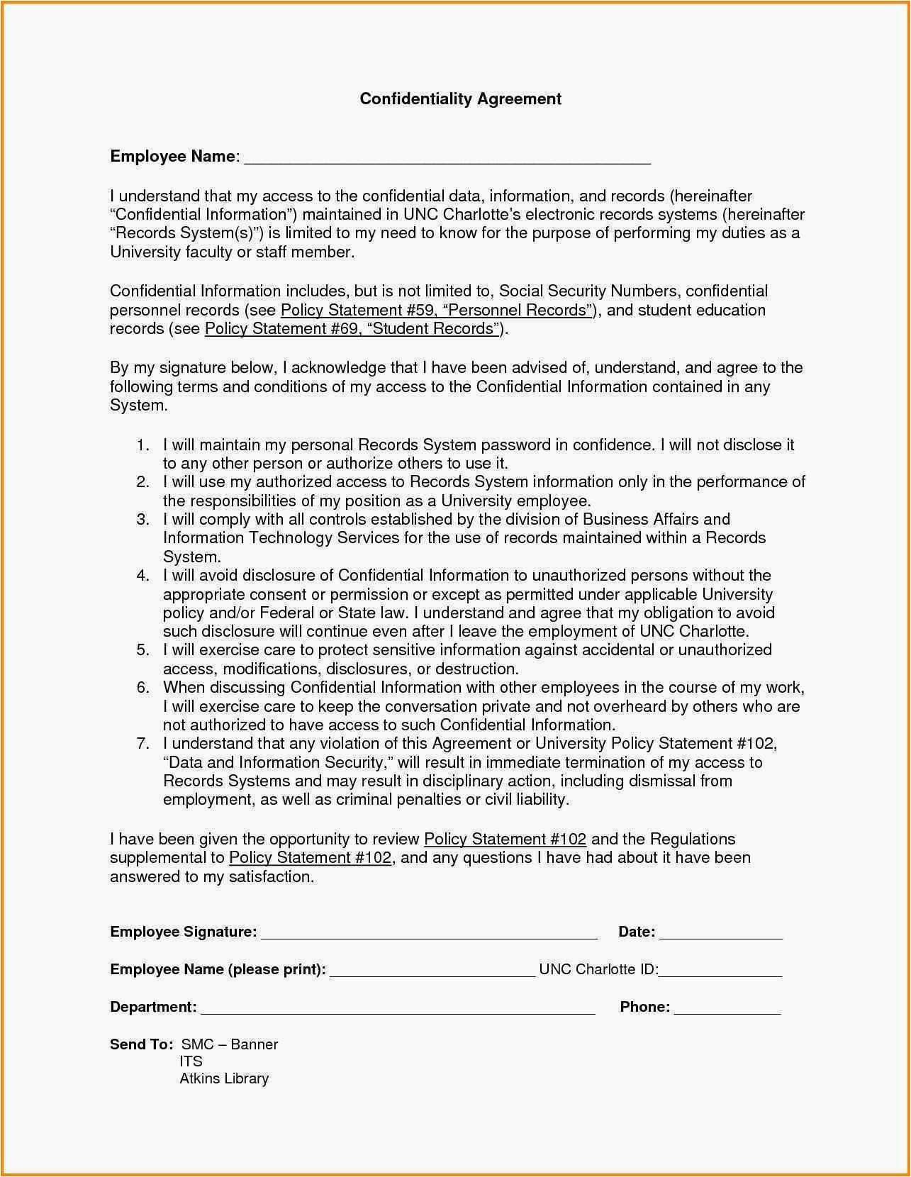 Non Disclosure Agreement Florida Non Disclosure Statement Sample Then Letter Confidentiality And