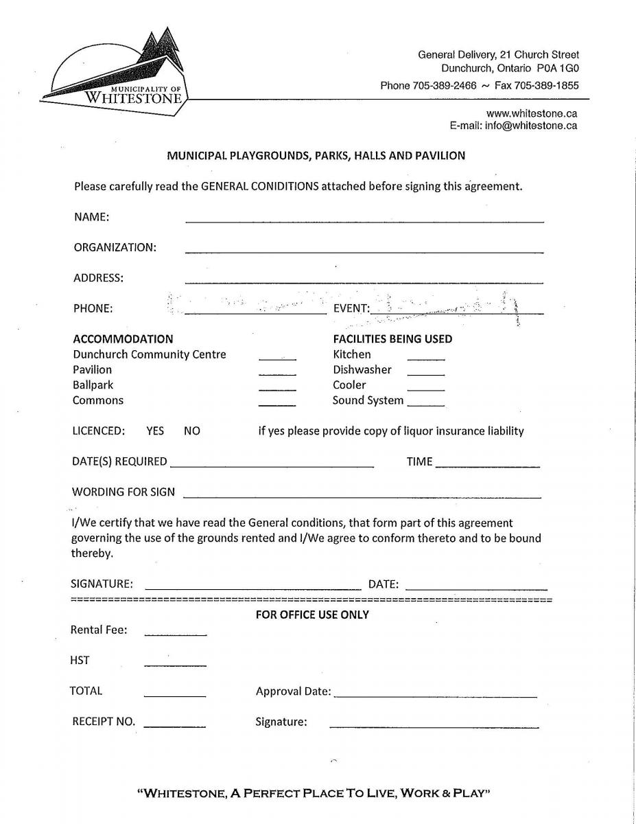 Office Rental Agreement Rental Agreement Form Municipality Of Whitestone