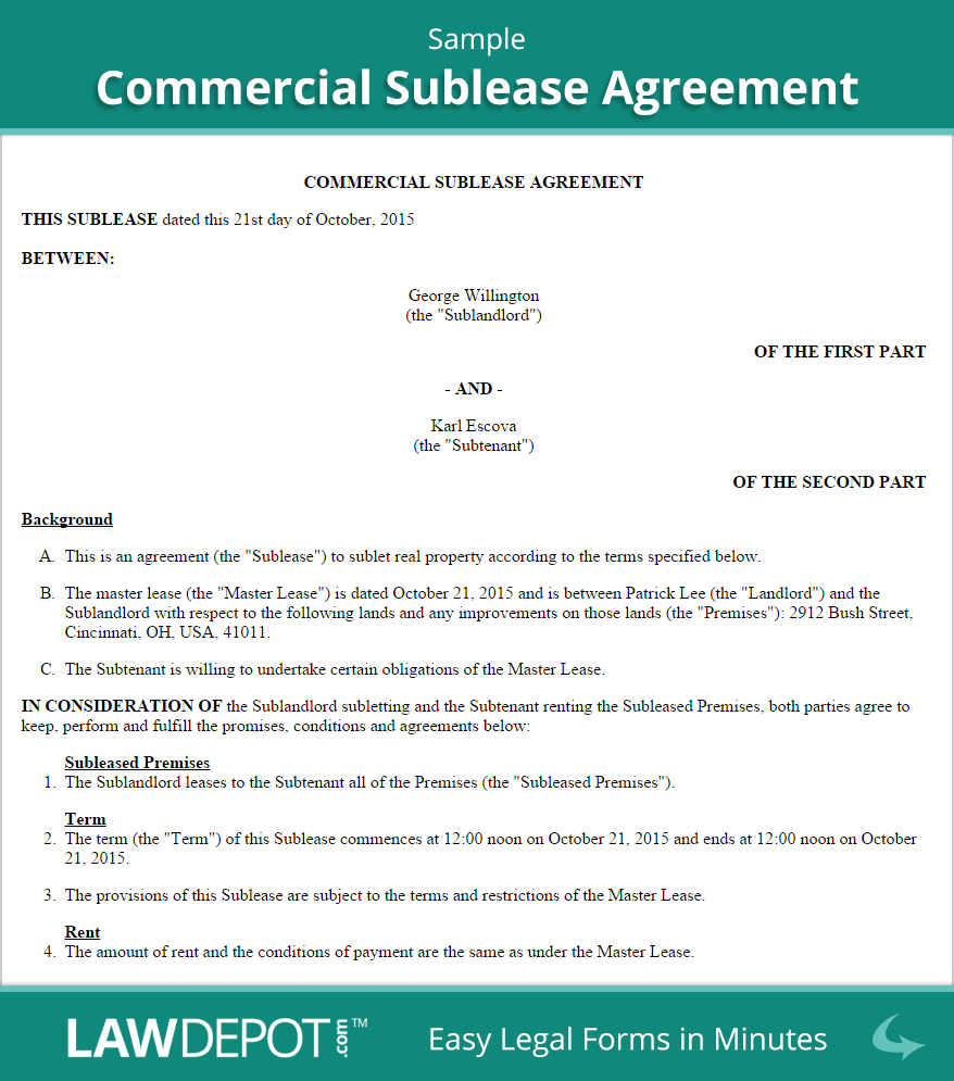 Office Tenancy Agreement Template Commercial Sublease Agreement Template Us Lawdepot