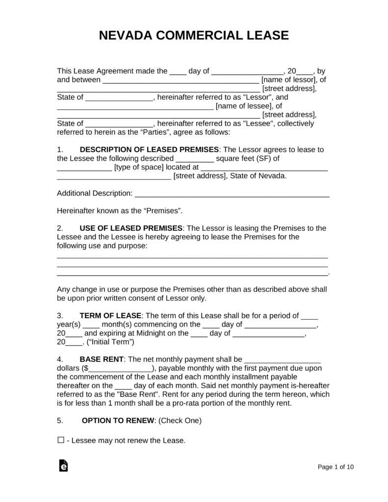 Office Tenancy Agreement Template Free Nevada Commercial Lease Agreement Template Pdf Word