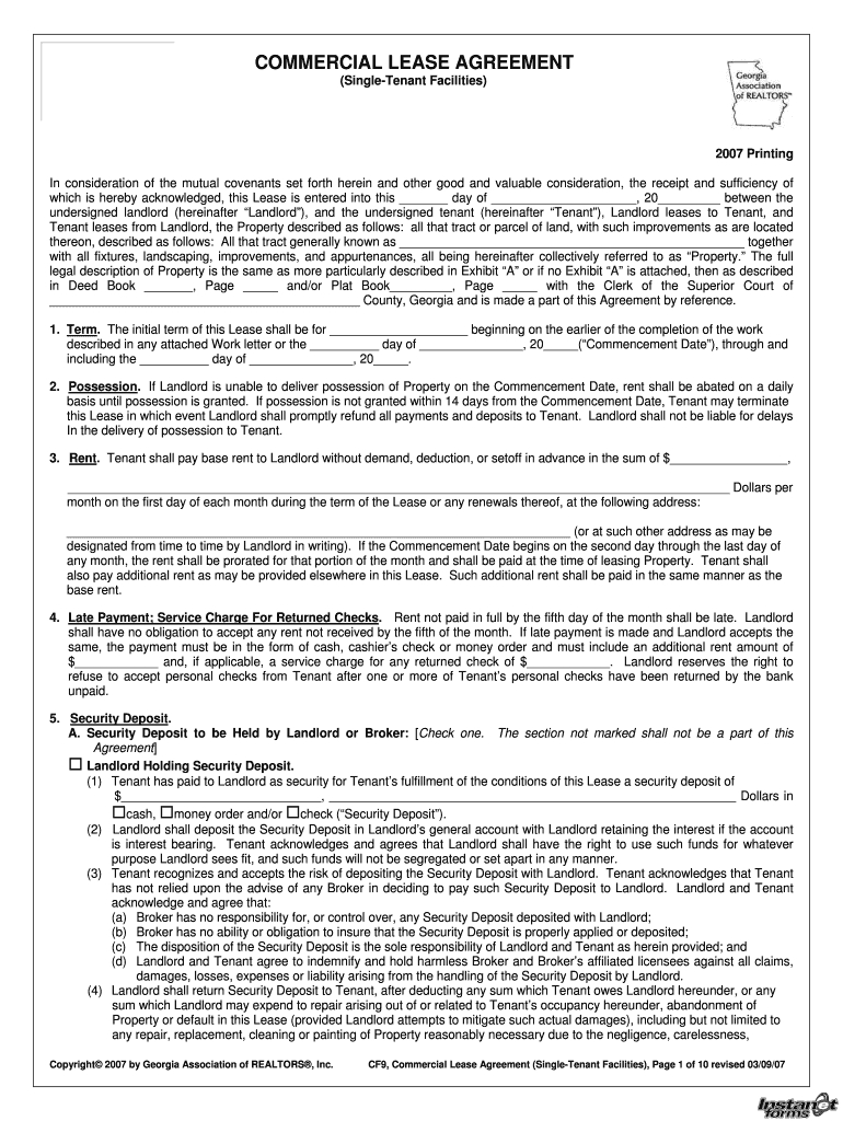 Office Tenancy Agreement Template Ga Commercial Lease Agreement Fill Online Printable Fillable