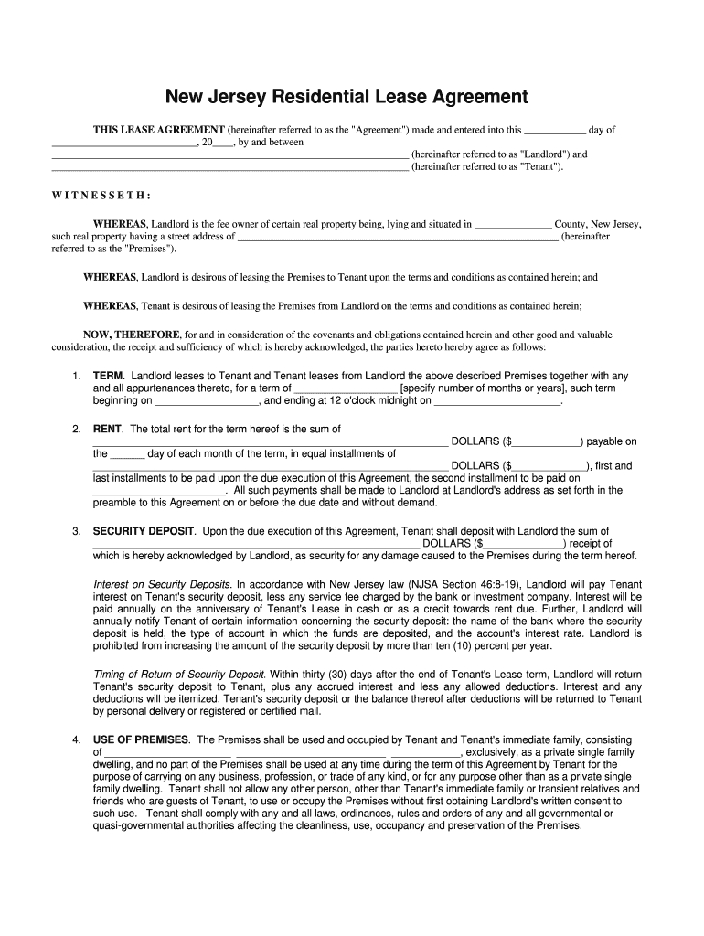 Ohio Residential Lease Agreement New Jersey Association Of Realtors Standard Form Of Residential