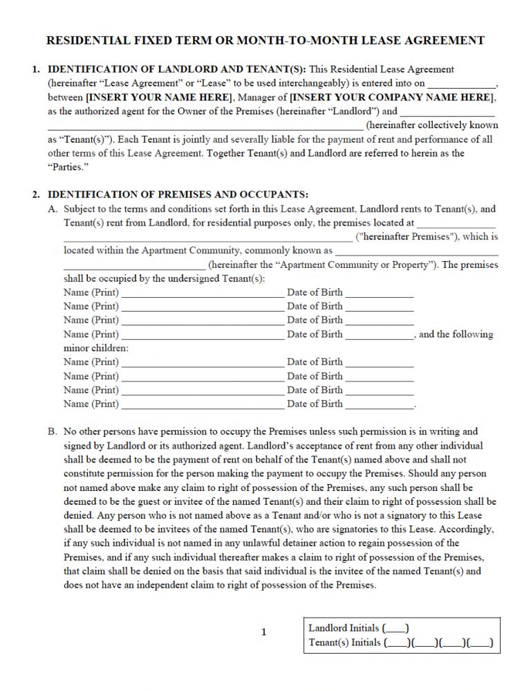 Ohio Residential Lease Agreement Residential Lease And Rental Agreement