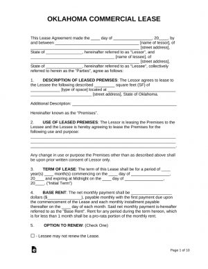 Oklahoma Lease Agreement Free Oklahoma Commercial Lease Agreement Form Pdf Word Eforms