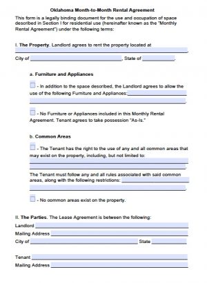 Oklahoma Lease Agreement Free Oklahoma Month To Month Lease Agreement Template Pdf Word