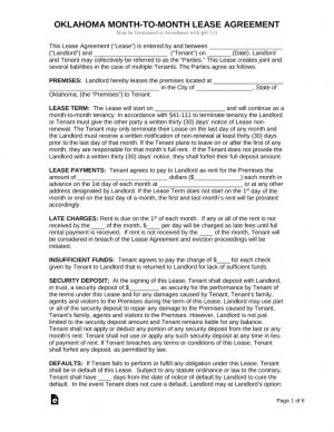 Oklahoma Lease Agreement Free Oklahoma Month To Month Rental Agreement Form Pdf Word