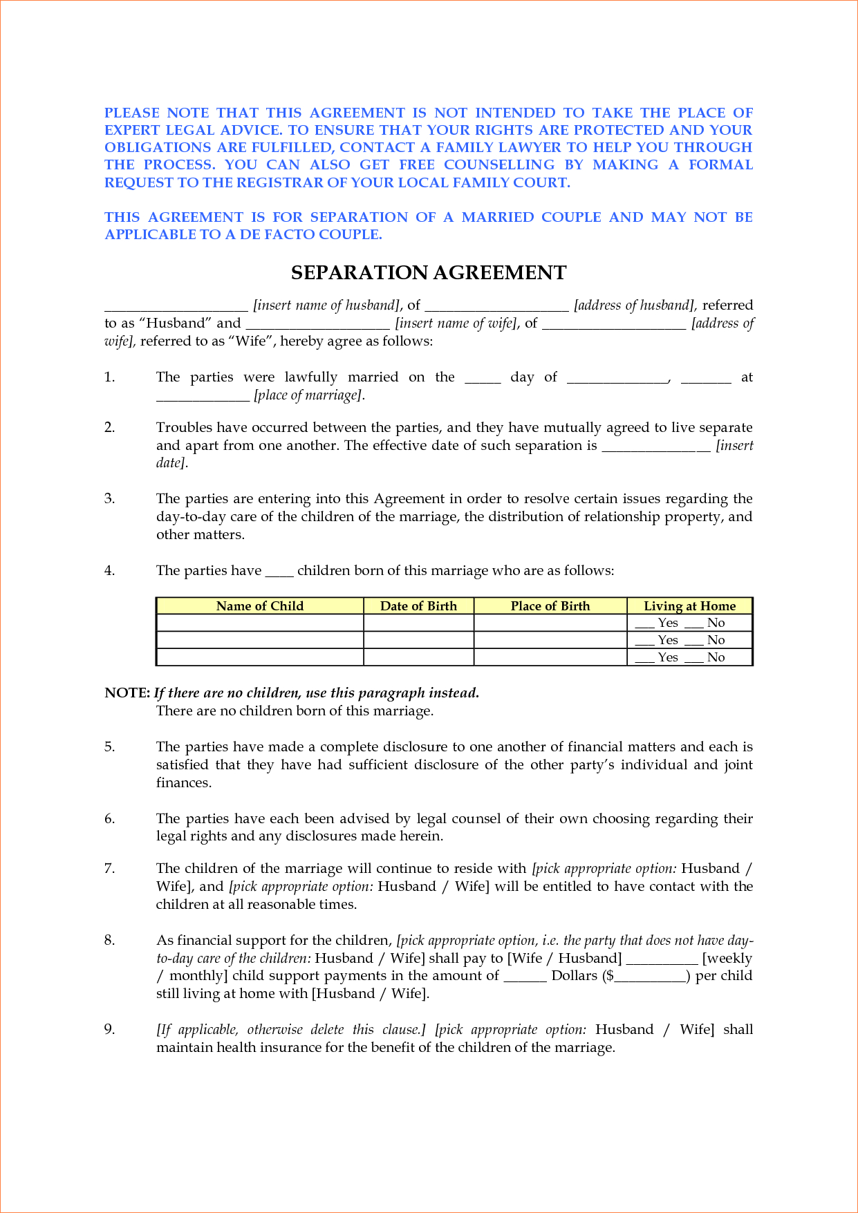 Ontario Legal Separation Agreement Template 022 Free Separation Agreement Template 7 Rare Ideas Form Alberta