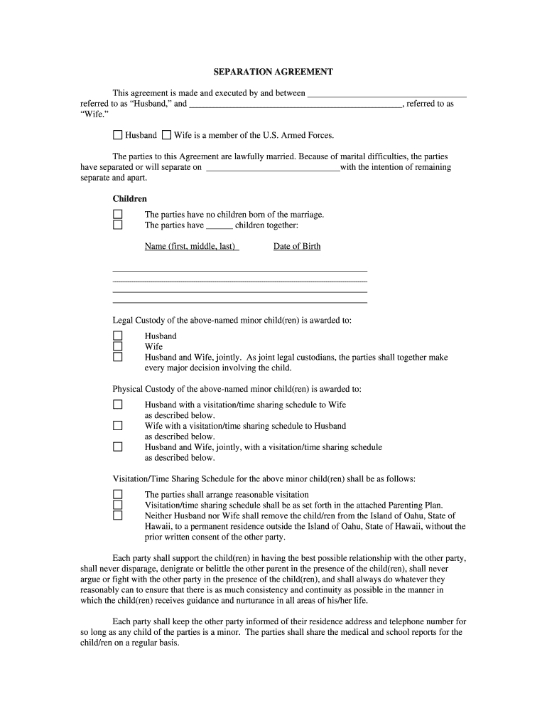 Ontario Legal Separation Agreement Template Legal Separation Form Fill Online Printable Fillable Blank