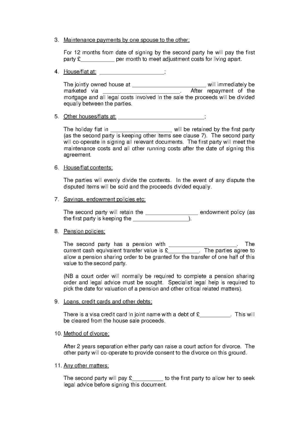 Ontario Legal Separation Agreement Template Separation Agreement Templates Hunter