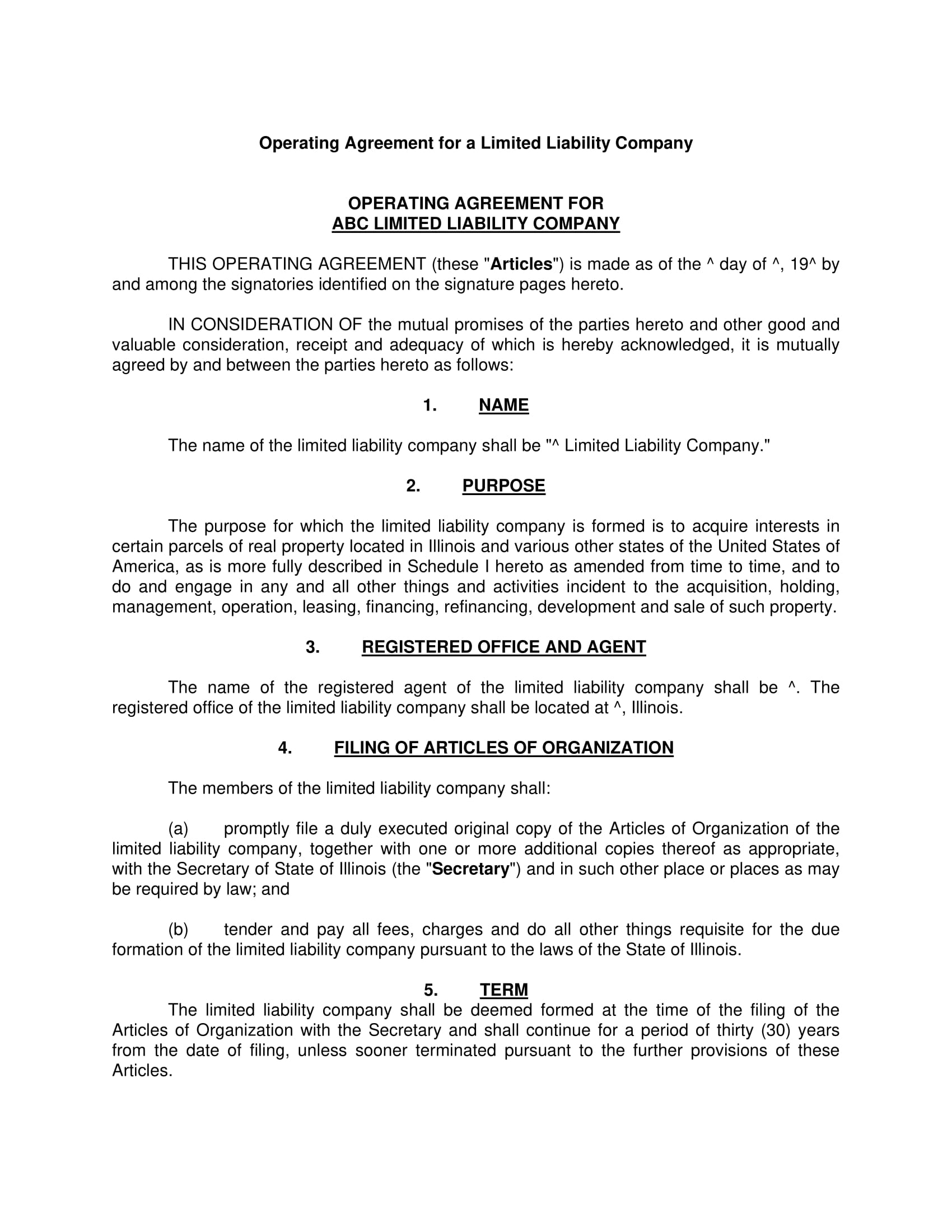 Operating Agreement Form 5 Operating Agreement Contract Forms Pdf Doc