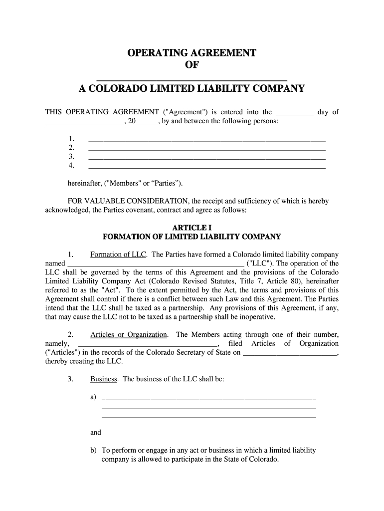 Operating Agreement Form Blank Llc Operating Agreement Fill Online Printable Fillable